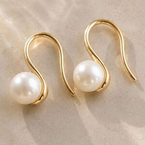 Freshwater Pearl Fishhook Earrings - Gold Plated Sterling Silver